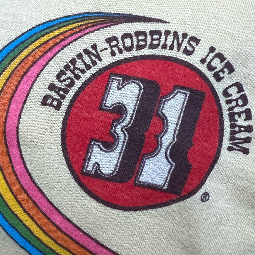 True Vintage 70s Baskin Robbins Ice Cream Rainbow T Shirt Single Stitch L Snack - Picture 3 of 9
